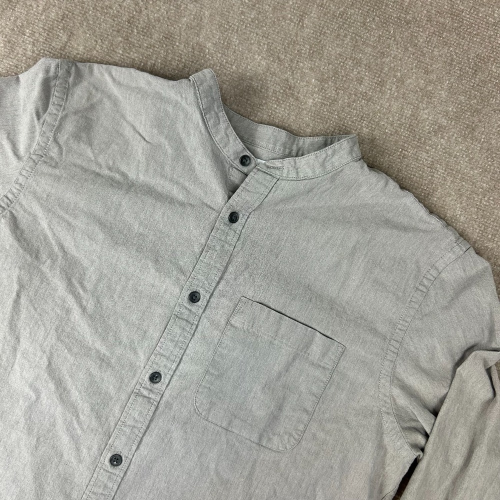 Old Navy Button Up Shirt Mens Large Gray Built-in Flex Slim Fit Band Collar